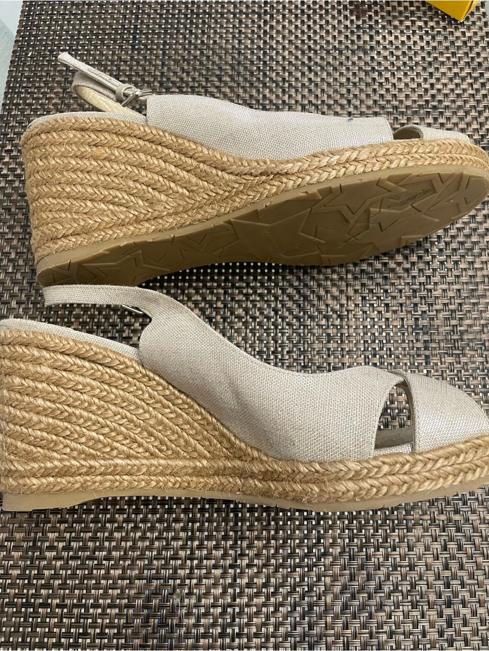 Jimmy Choo Beige Canvas Crisscross Slingback Wedges - Picture 2 of 3